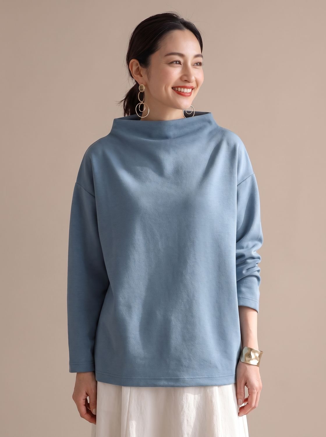 Women's Relaxed-Fit Mock-Neck Long-Sleeve Pullover Top