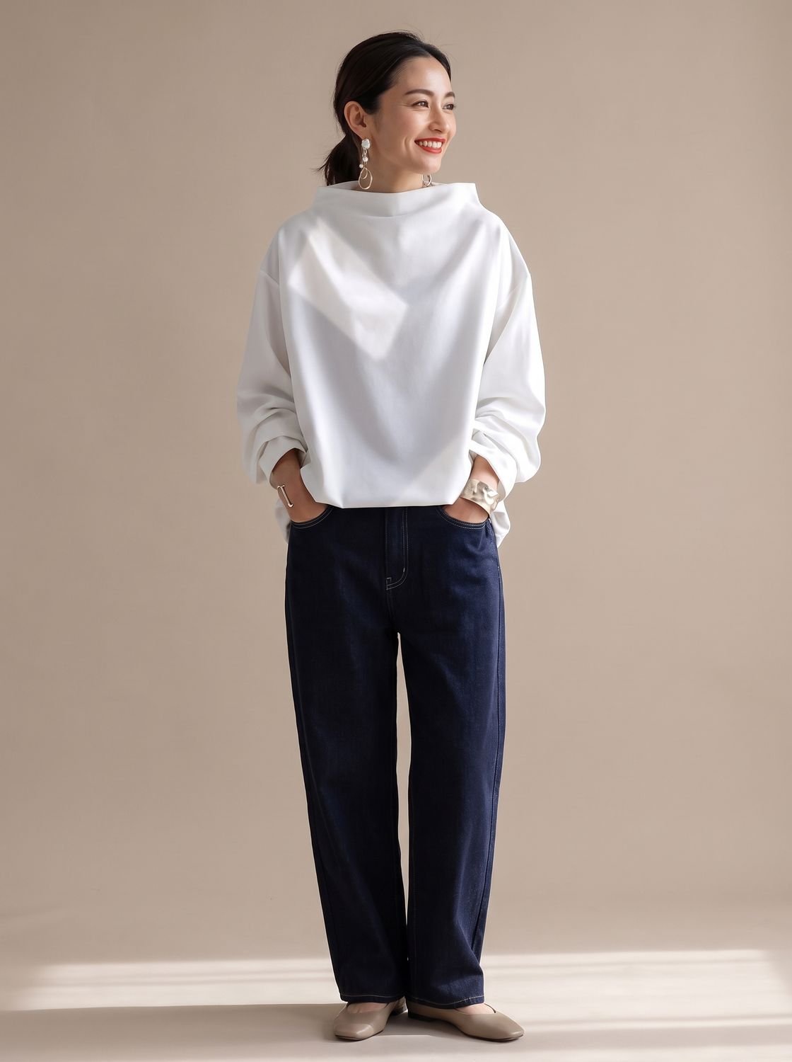Women's Relaxed-Fit Mock-Neck Long-Sleeve Pullover Top