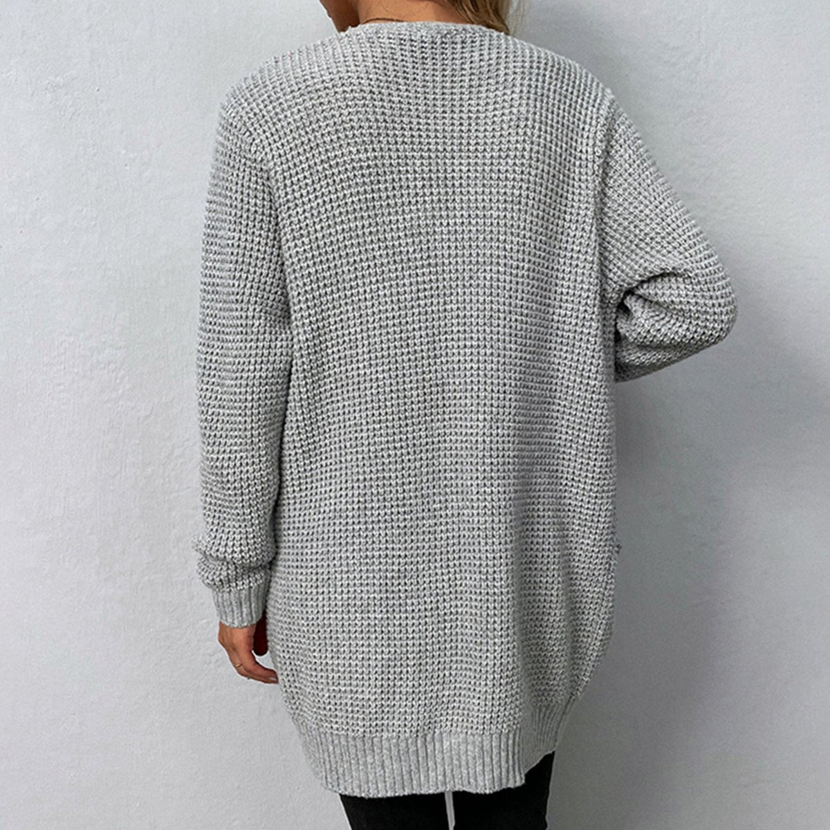 Women's Relaxed-Fit Open-Front Knit Winter Cardigan with Patch Pockets