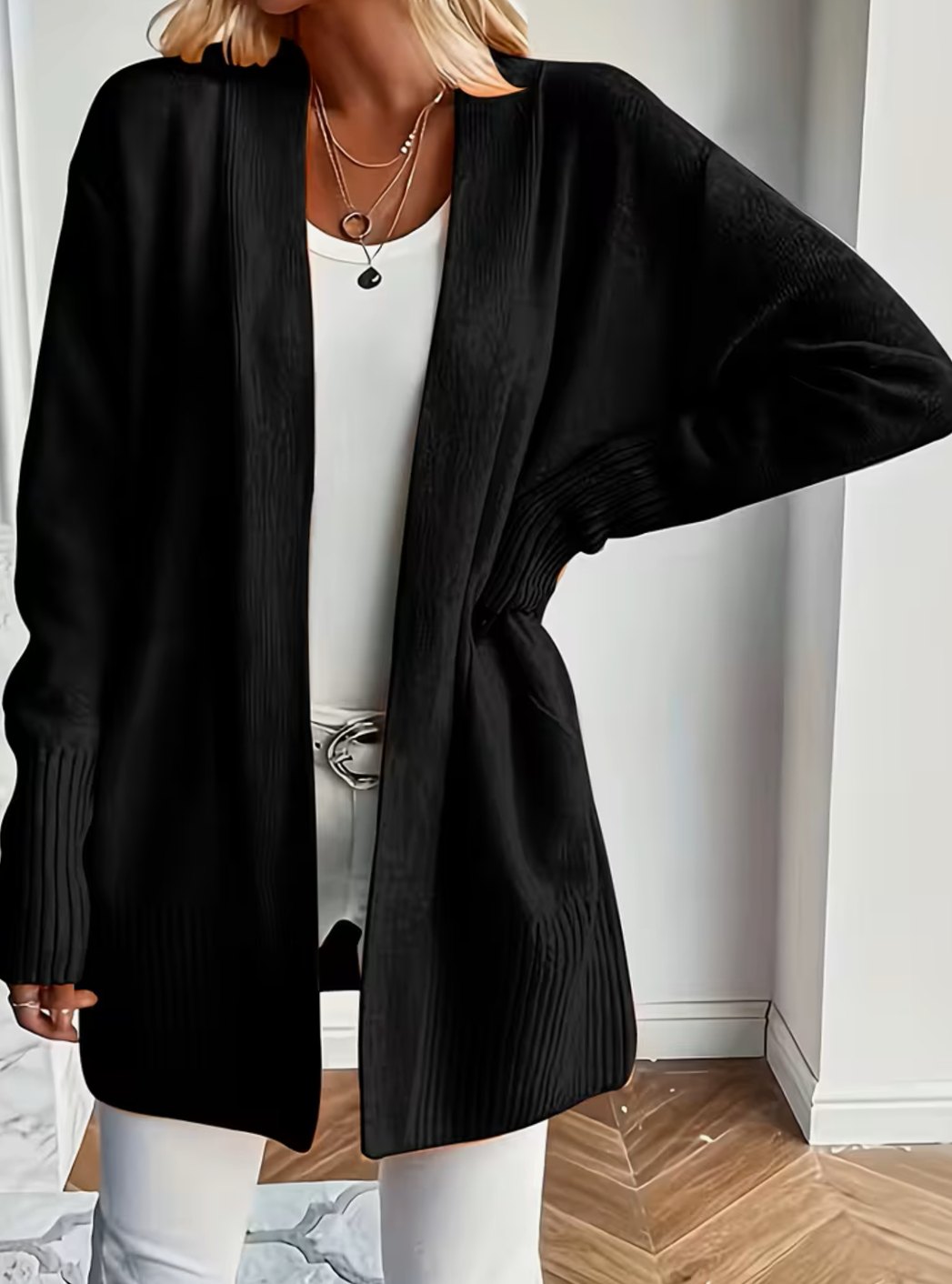 Women's Relaxed Open-Front Knit Cardigan Sweater