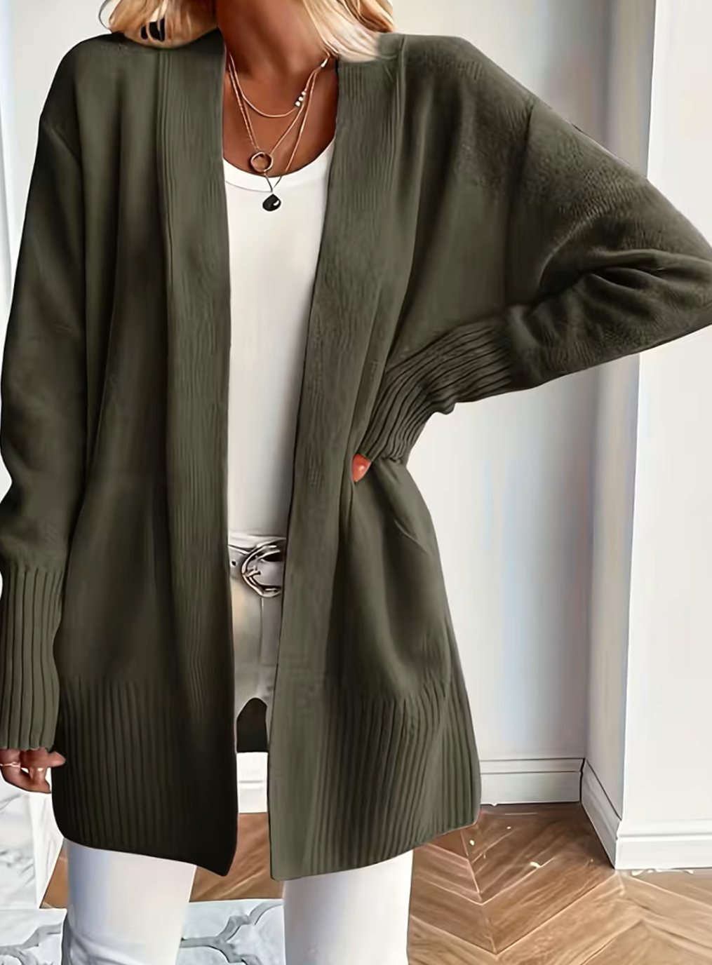 Women's Relaxed Open-Front Knit Cardigan Sweater