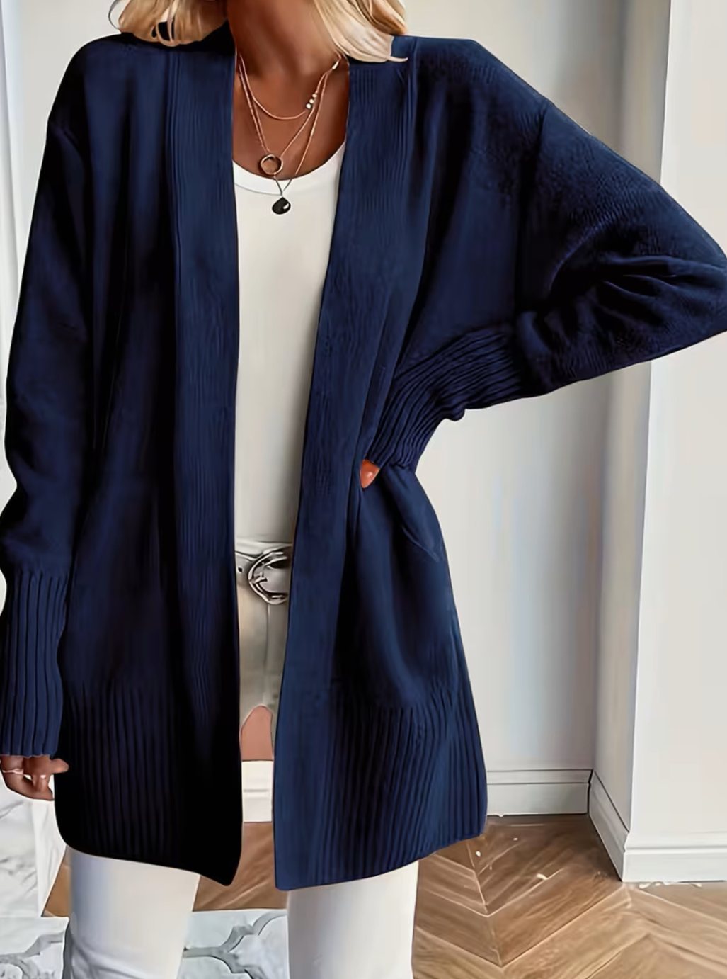 Women's Relaxed Open-Front Knit Cardigan Sweater