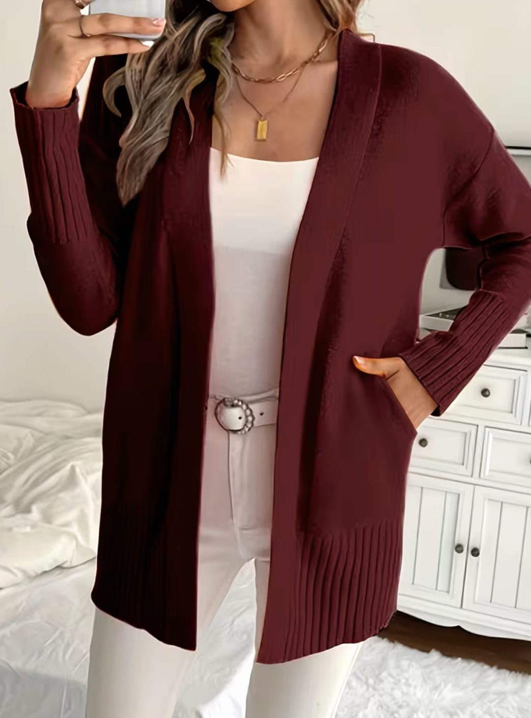 Women's Relaxed Open-Front Knit Cardigan Sweater