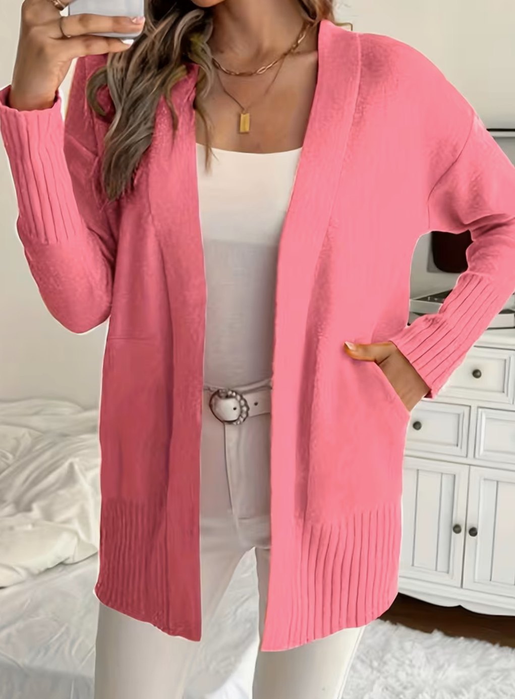 Women's Relaxed Open-Front Knit Cardigan Sweater