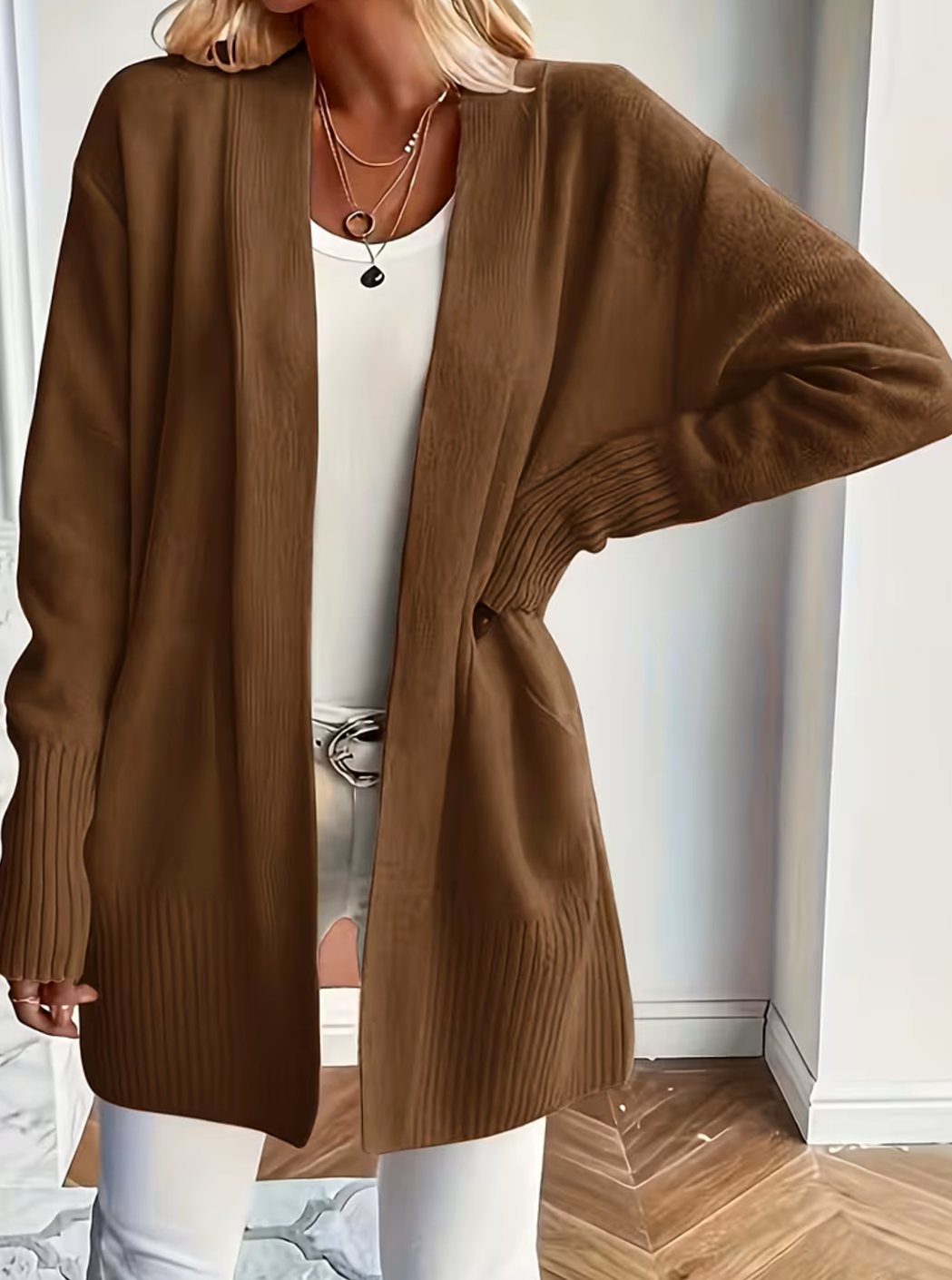 Women's Relaxed Open-Front Knit Cardigan Sweater
