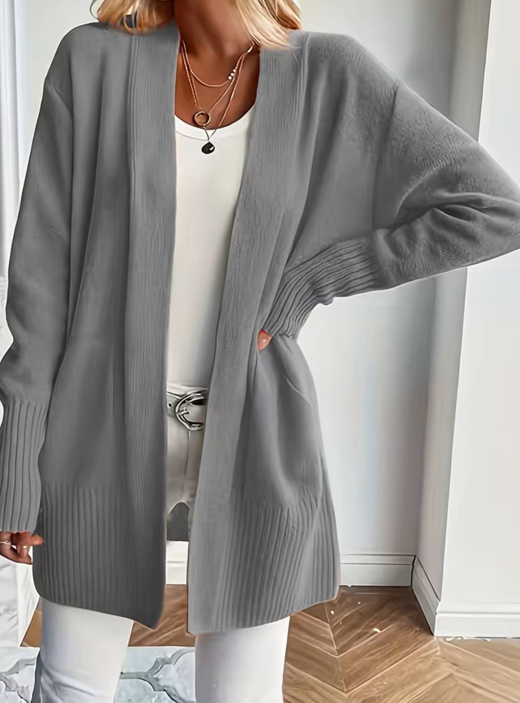 Women's Relaxed Open-Front Knit Cardigan Sweater