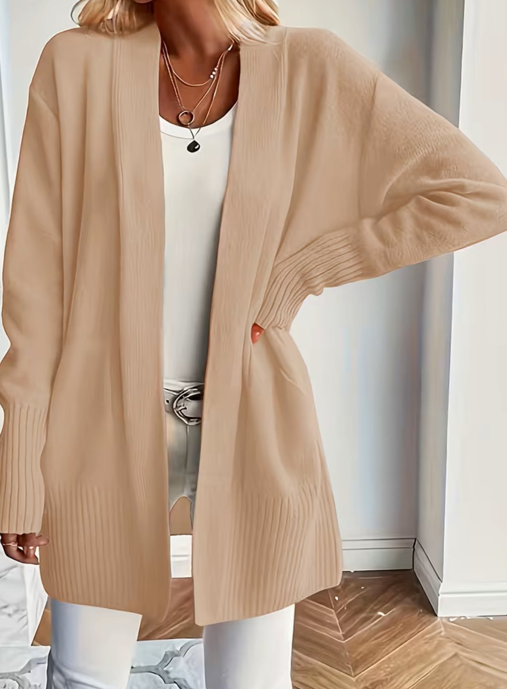 Women's Relaxed Open-Front Knit Cardigan Sweater