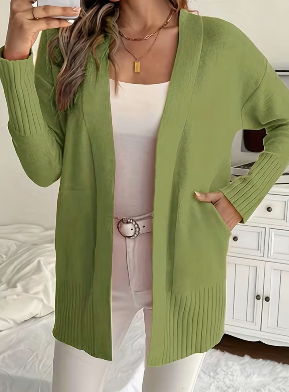 Women's Relaxed Open-Front Knit Cardigan Sweater