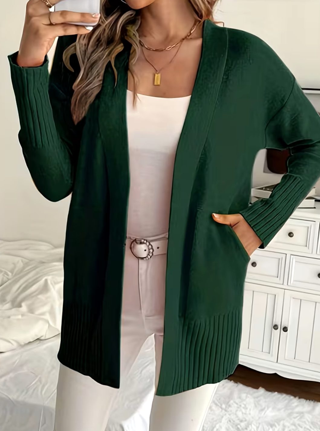 Women's Relaxed Open-Front Knit Cardigan Sweater