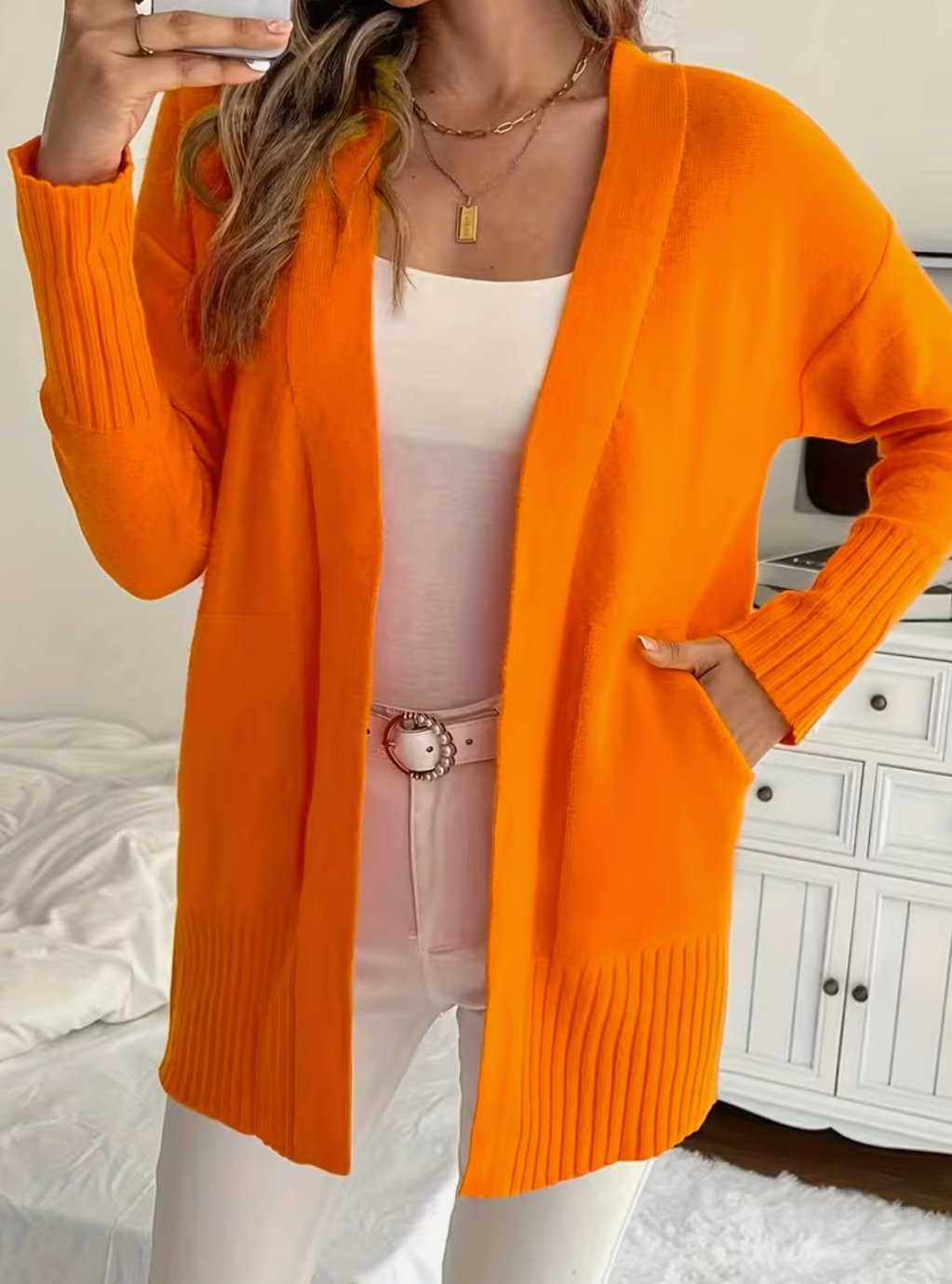 Women's Relaxed Open-Front Knit Cardigan Sweater