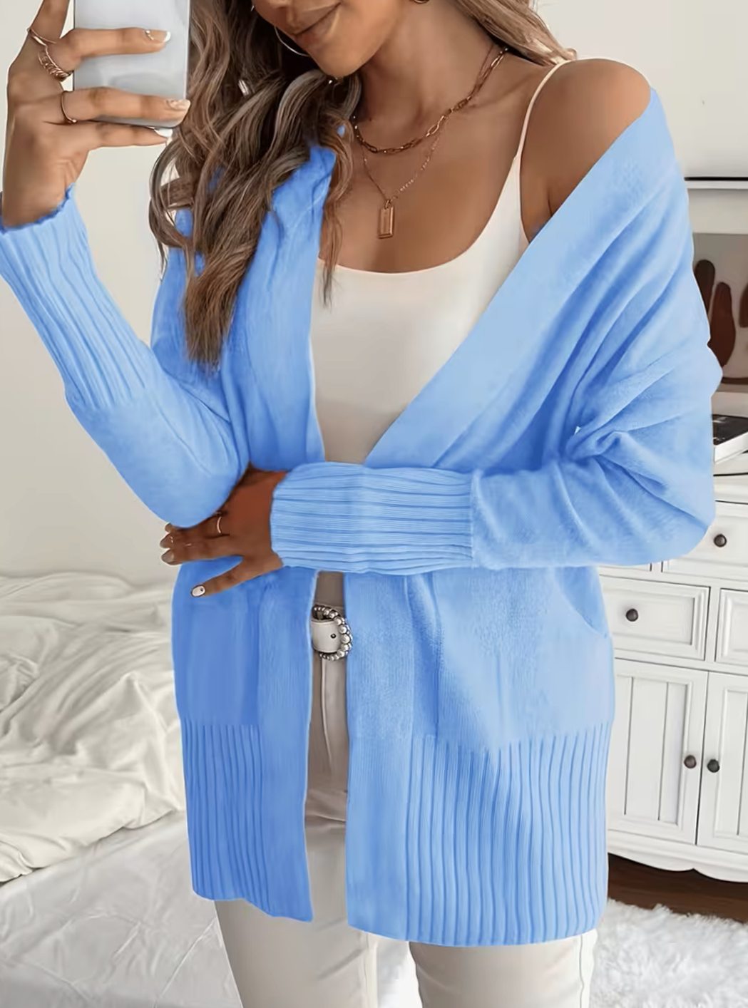 Women's Relaxed Open-Front Knit Cardigan Sweater