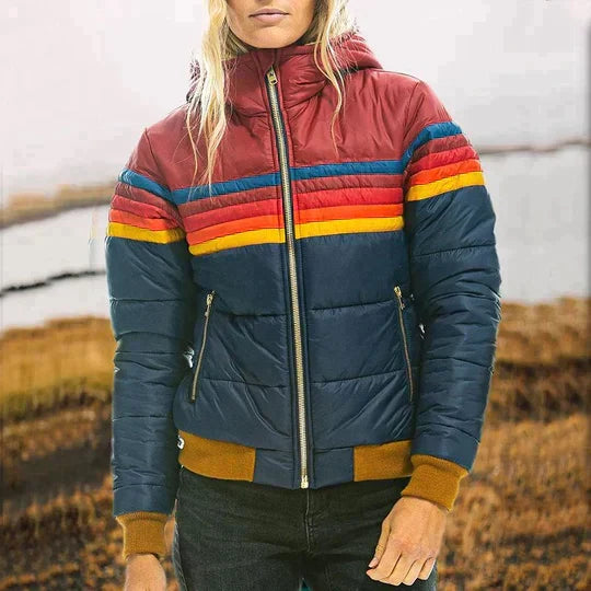 Women's Retro Colorblock Puffer Jacket
