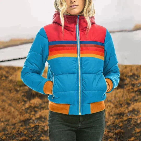 Women's Retro Colorblock Puffer Jacket