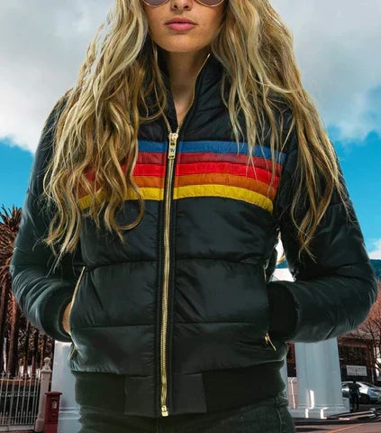 Women's Retro Colorblock Puffer Jacket