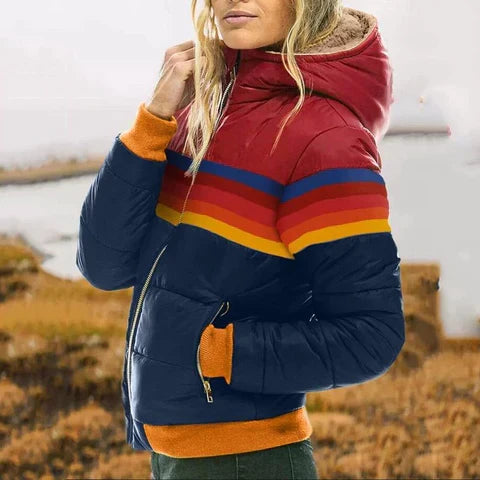Women's Retro Colorblock Puffer Jacket