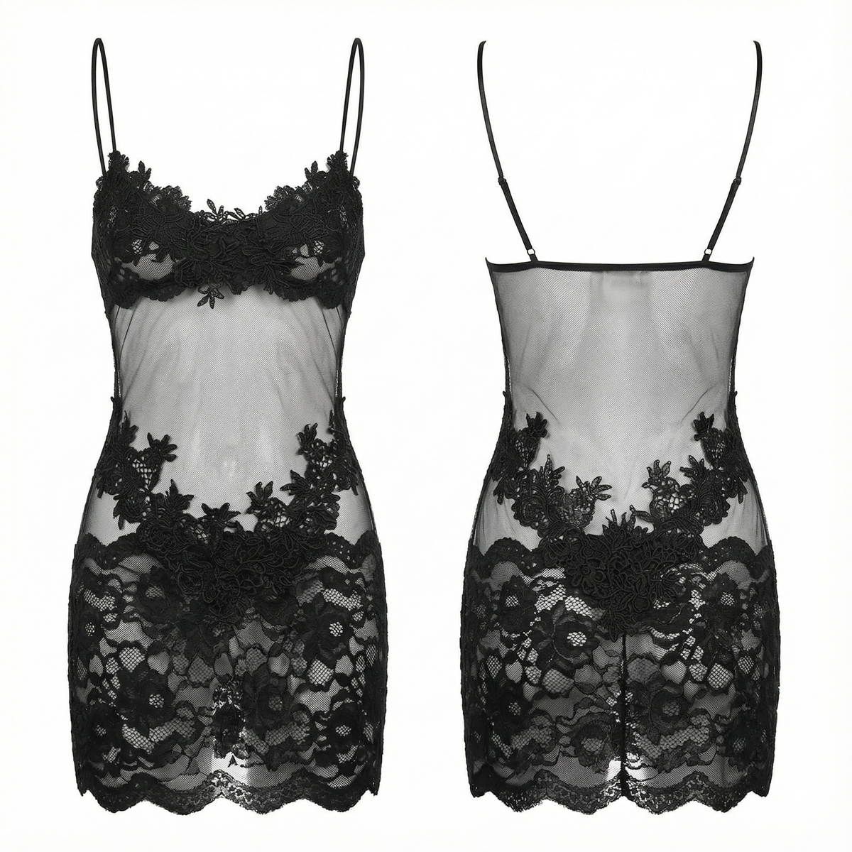 Women's Sheer Embroidered Lace Slip Dress