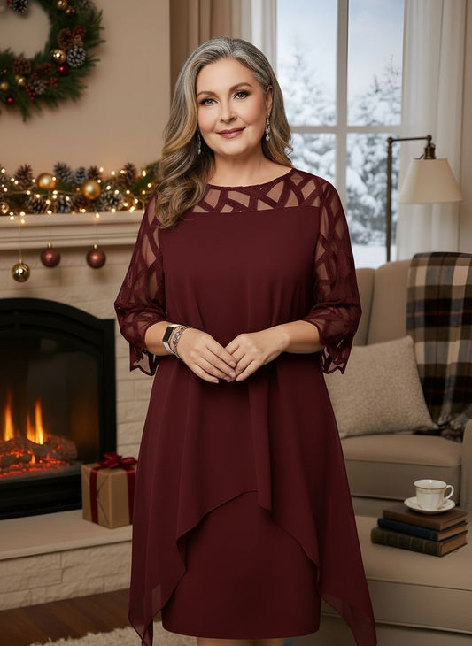 Women's Sheer-Sleeve Shift Midi Dress