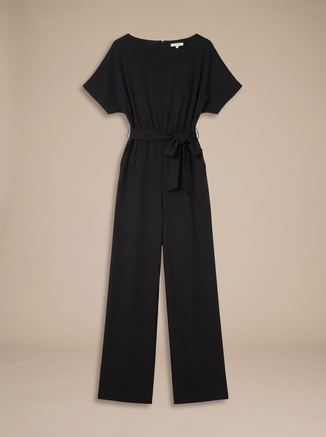 Women's Short-Sleeve Wide-Leg Jumpsuit with Tie Belt