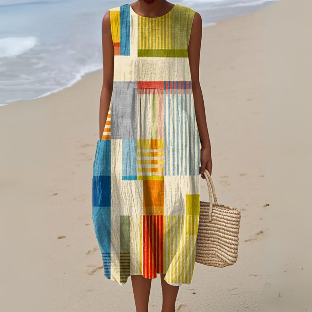 Women's Sleeveless Patchwork Midi Dress