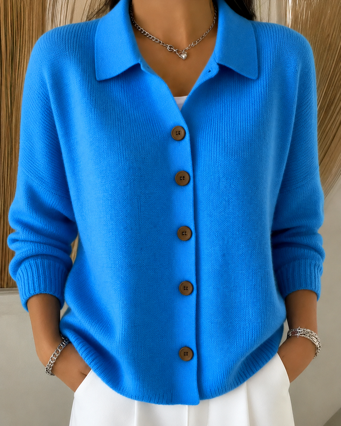 Women's Soft Knit Collared Button-Up Cardigan – Relaxed Style for Everyday Comfort