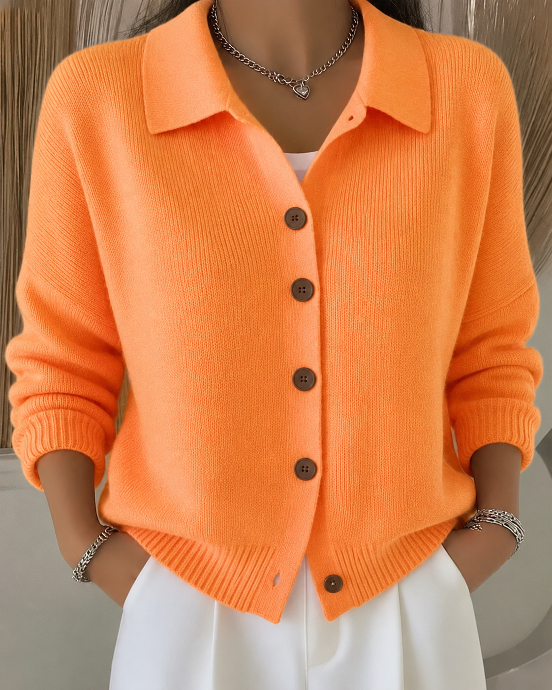Women's Soft Knit Collared Button-Up Cardigan – Relaxed Style for Everyday Comfort