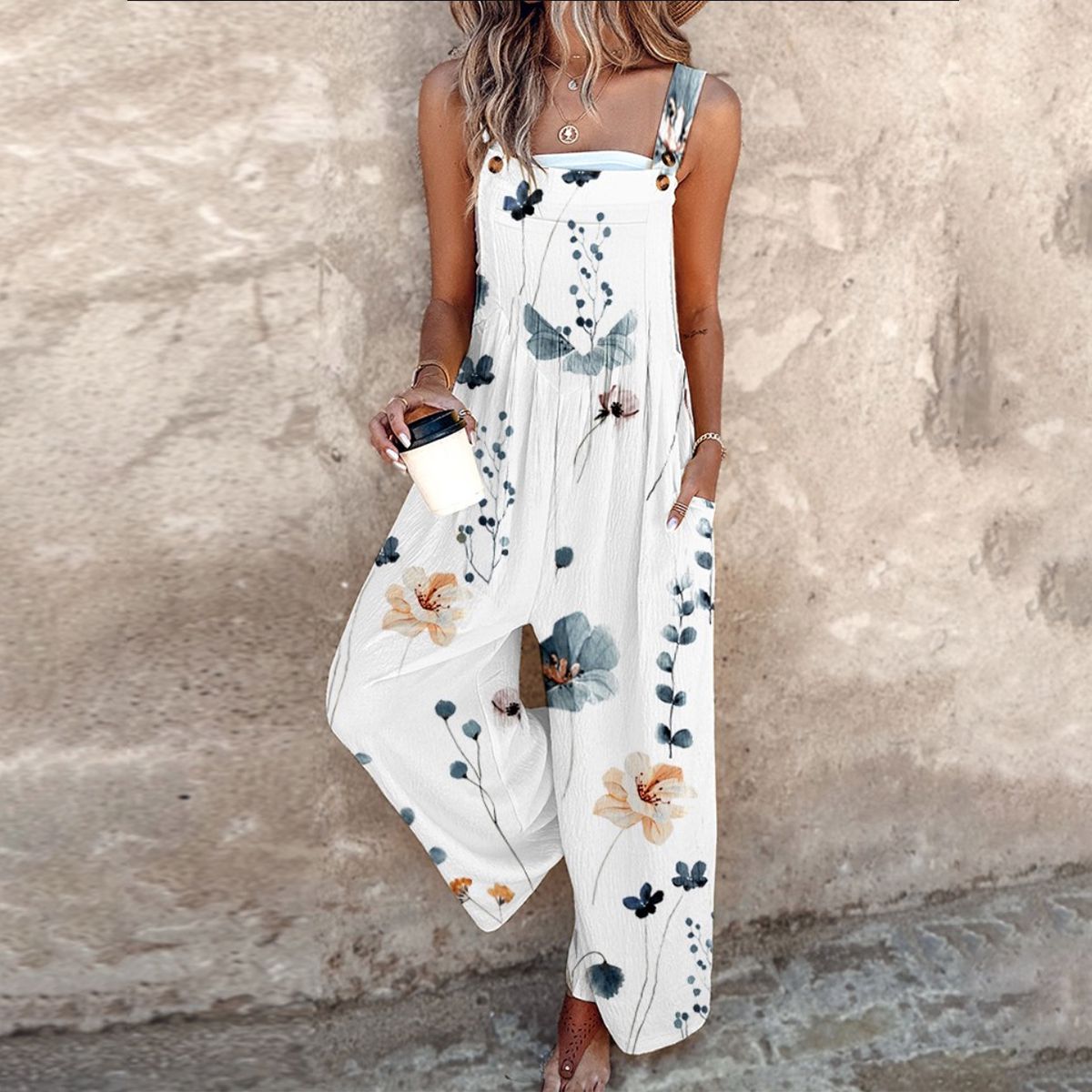 Women's Square Neck Floral Jumpsuit