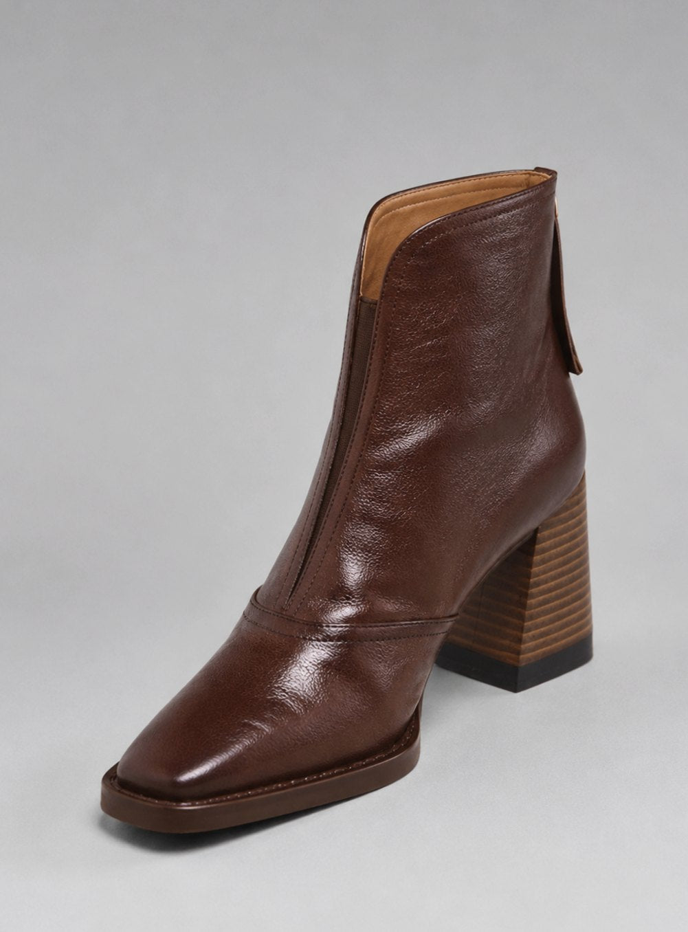 Women's Square-Toe Leather Block Heel Ankle Boots