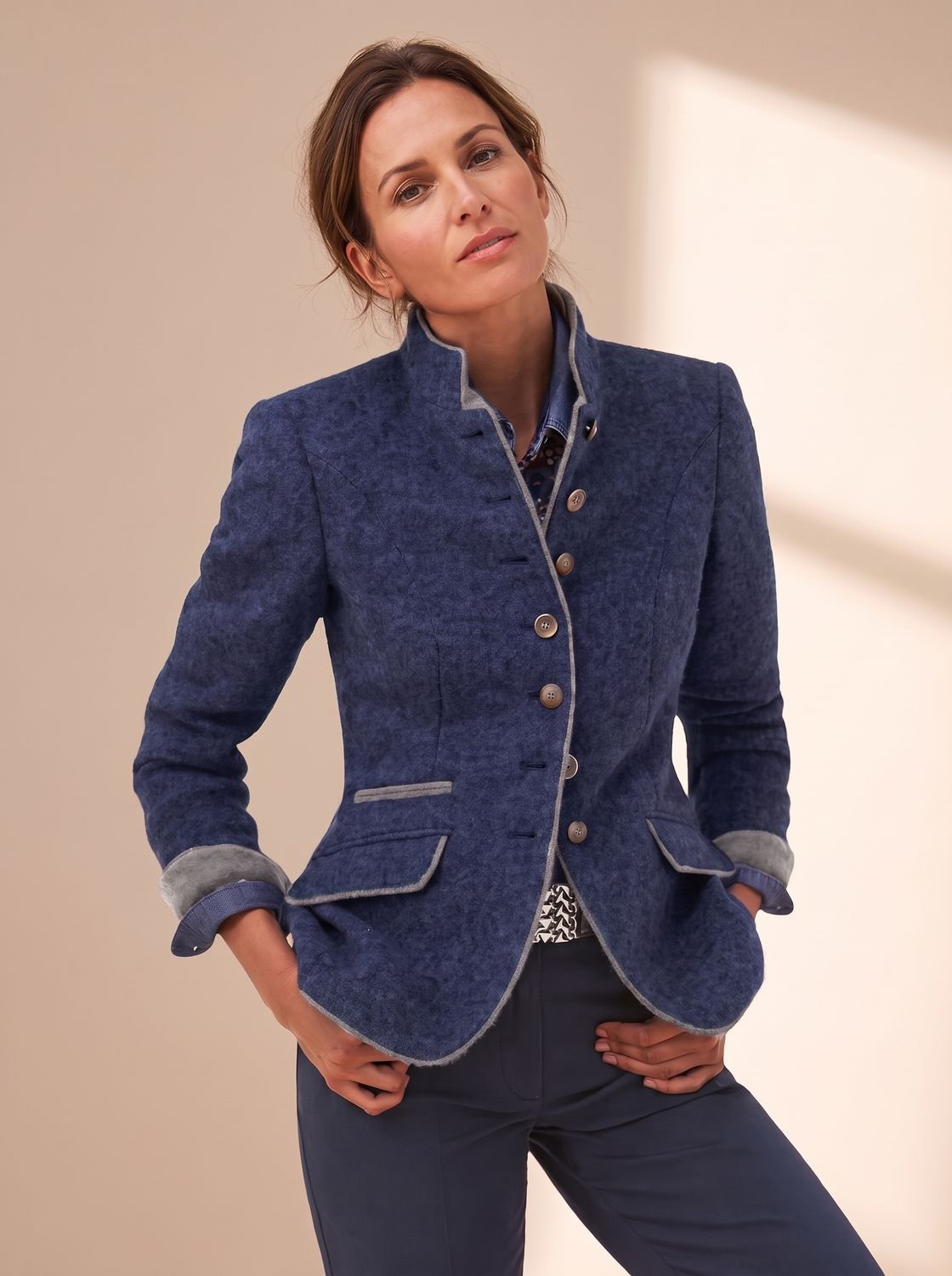 Women's Stand-Collar Button-Front Wool-Look Blazer Jacket