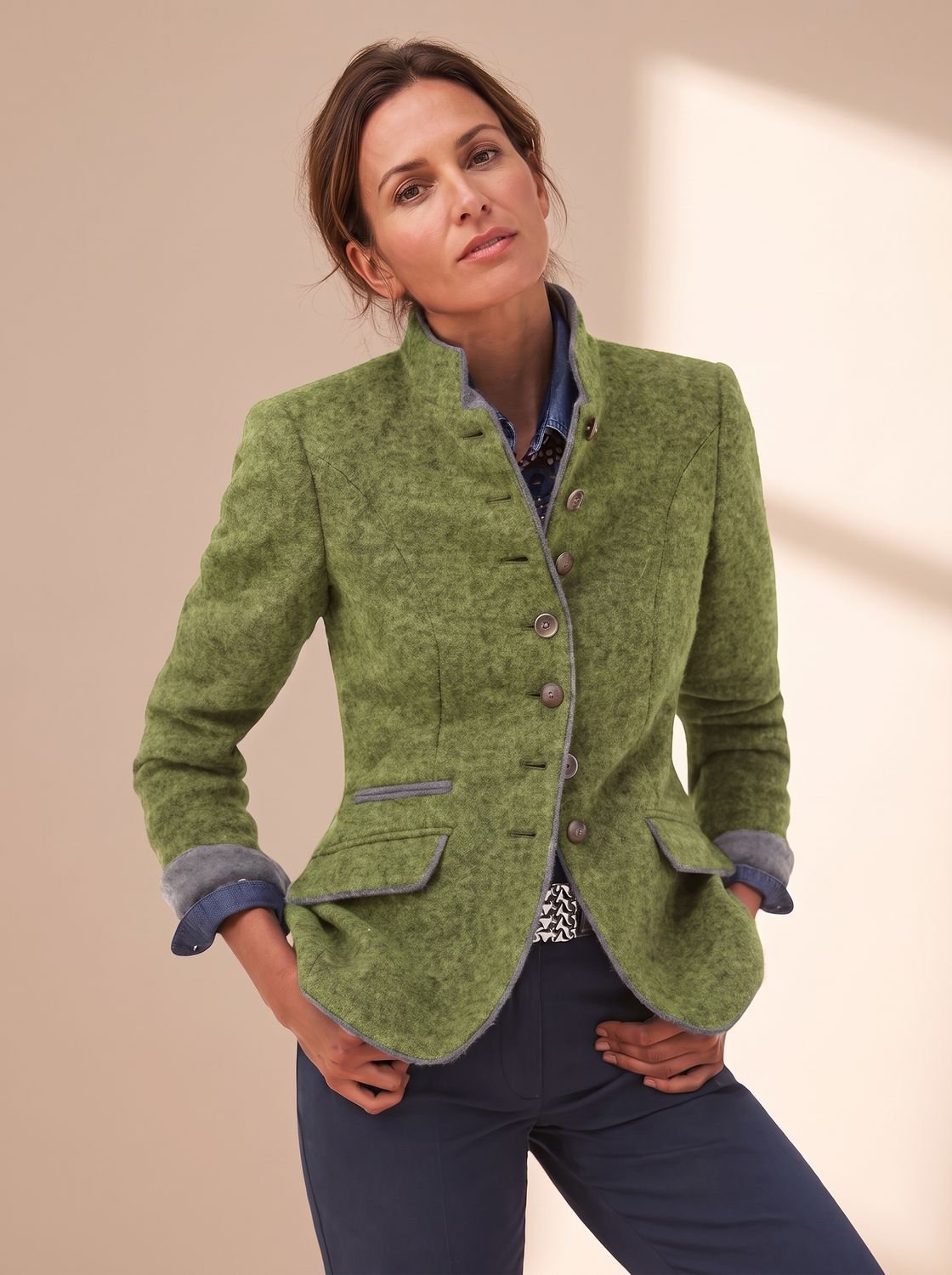 Women's Stand-Collar Button-Front Wool-Look Blazer Jacket