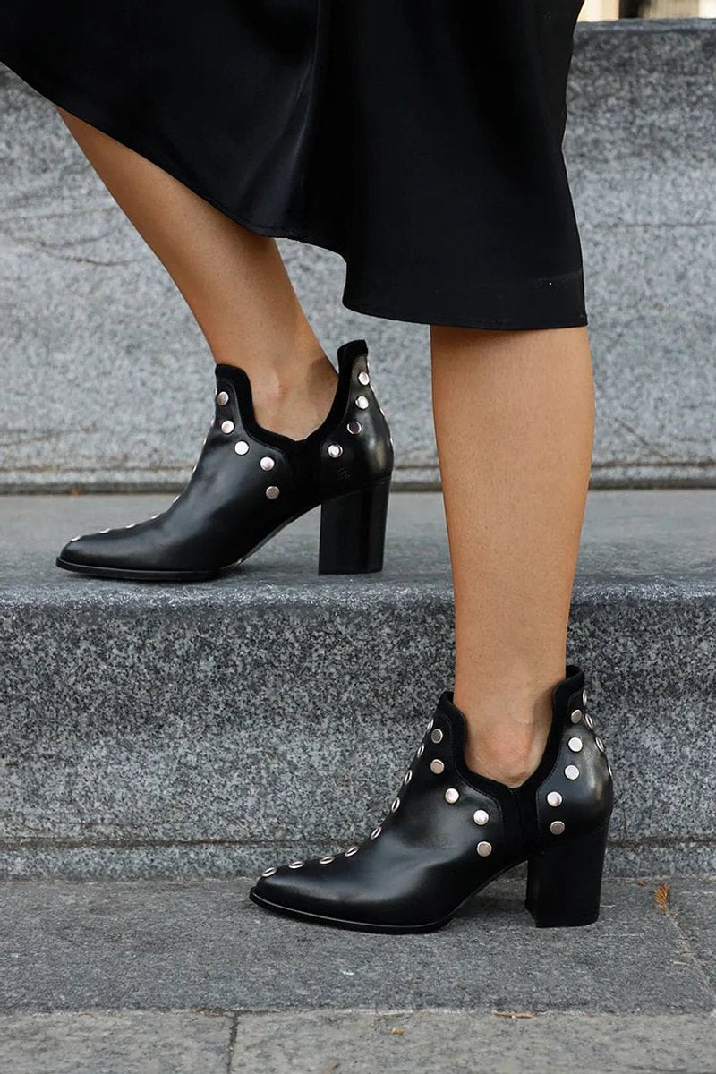 Women's Studded Pointed-Toe Block-Heel Ankle Boots