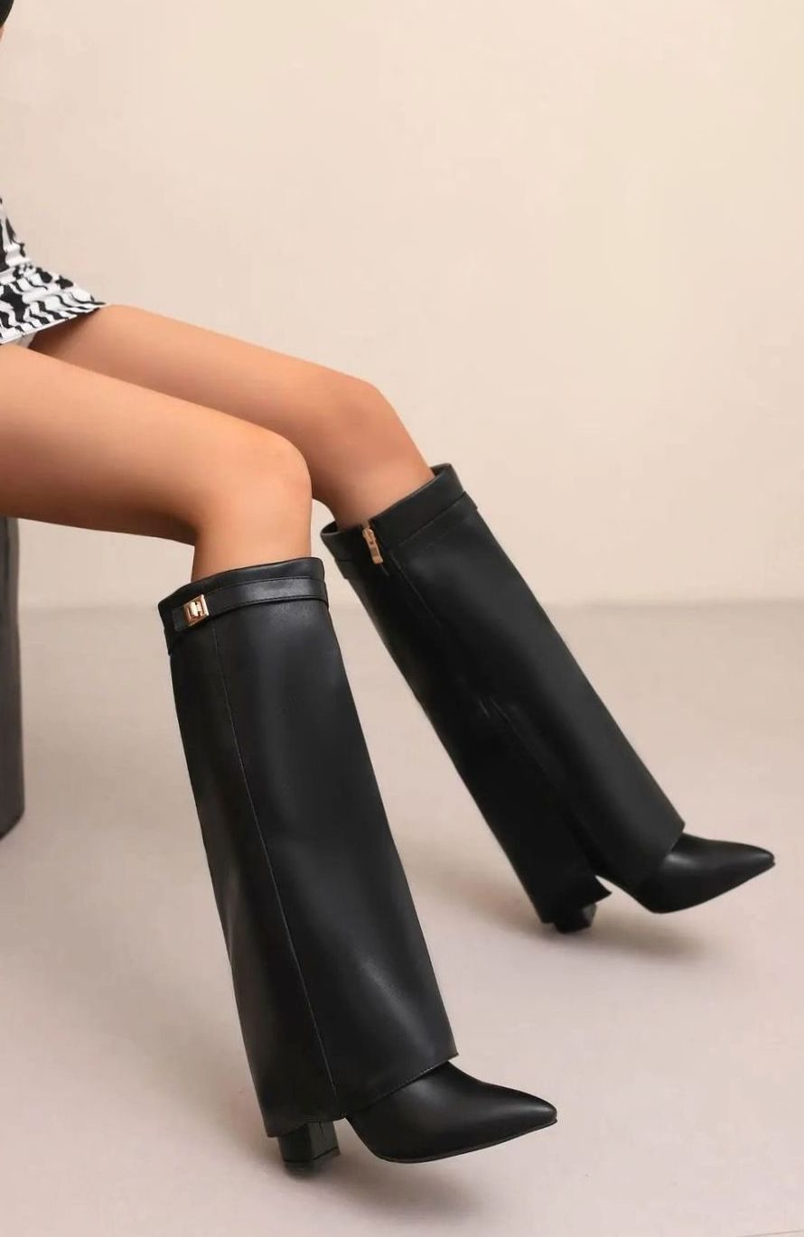 Women's Suede Knee-High Buckle Strap Wedge Boots