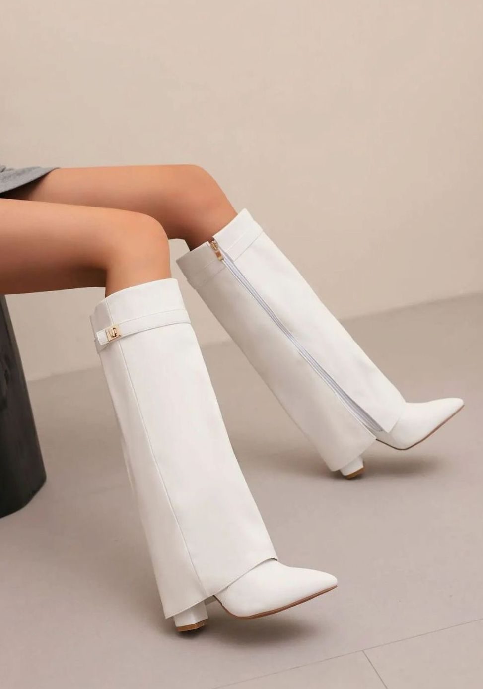 Women's Suede Knee-High Buckle Strap Wedge Boots