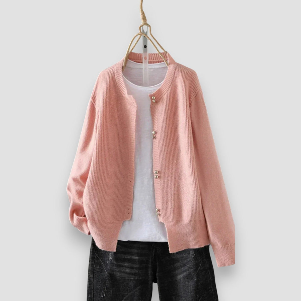 Women's Sweater with Button Placket and Ribbed Cuffs