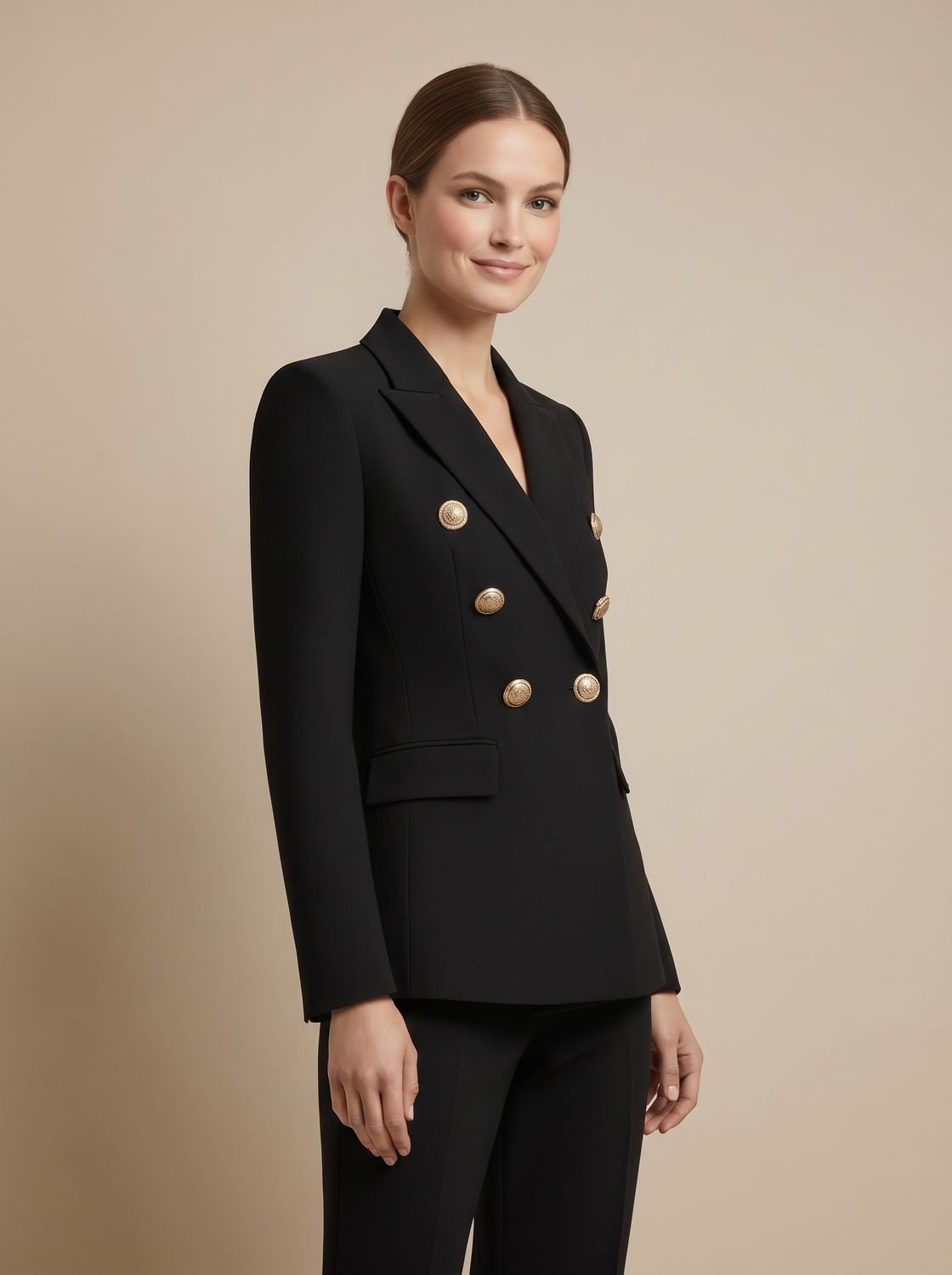 Women's Tailored Double-Breasted Gold-Button Blazer