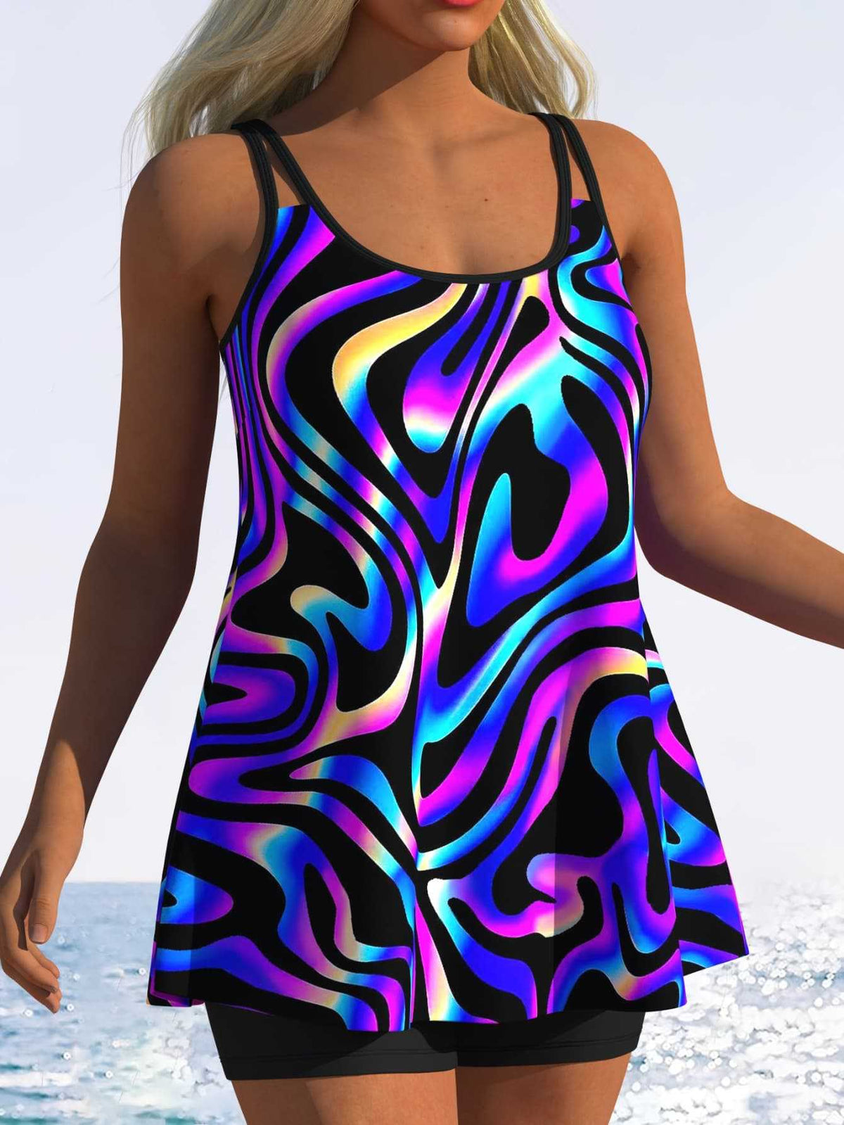 Women's Tankini with Playful Striped Pattern and Unique Cut