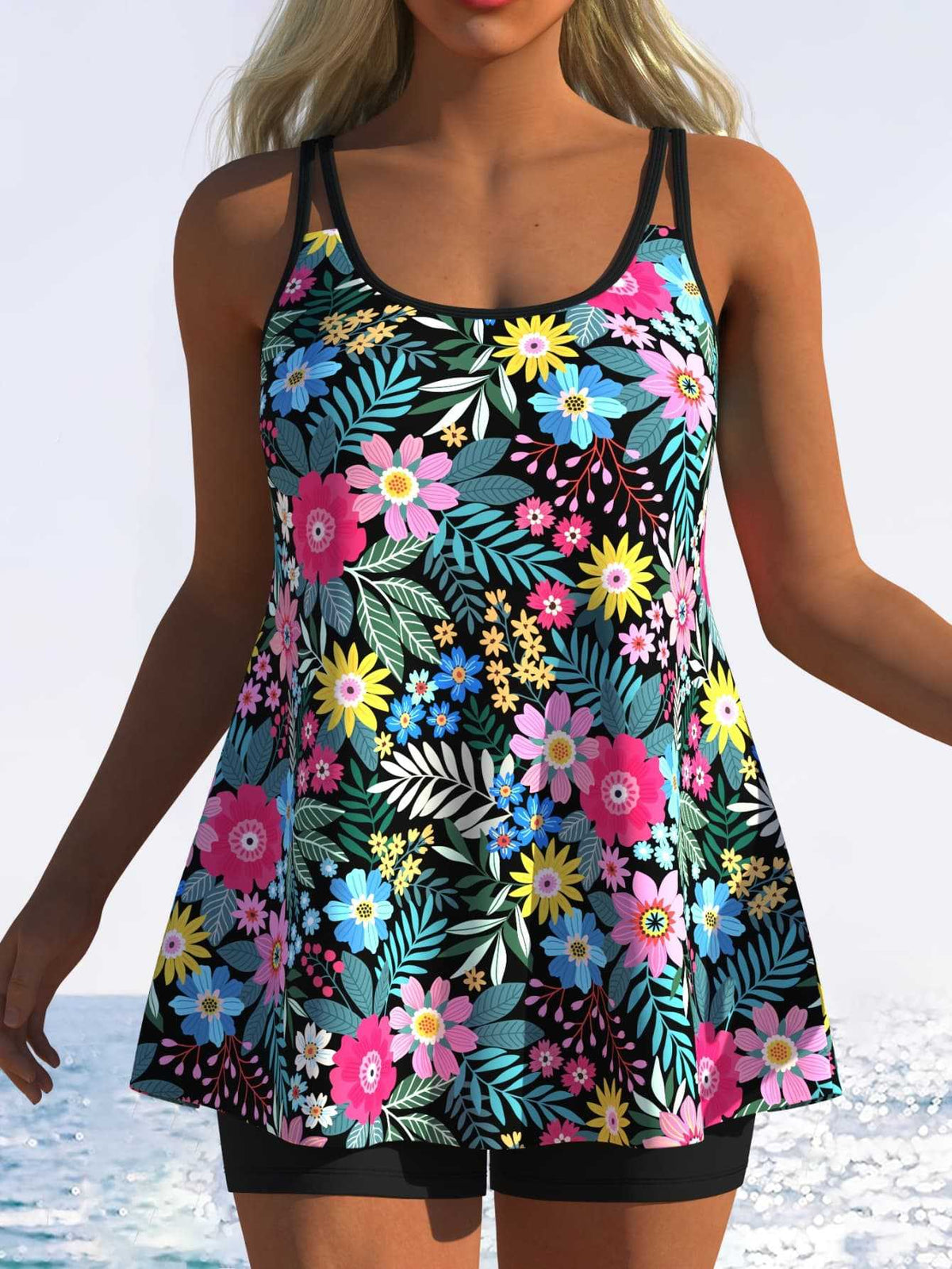 Women's Tankini with Playful Striped Pattern and Unique Cut
