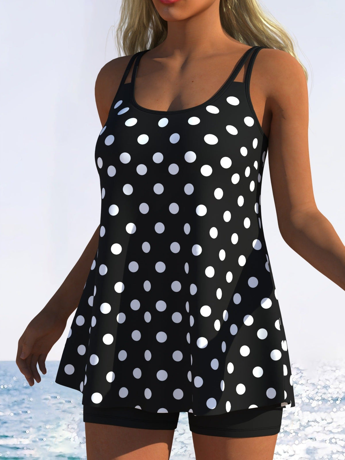 Women's Tankini with Playful Striped Pattern and Unique Cut