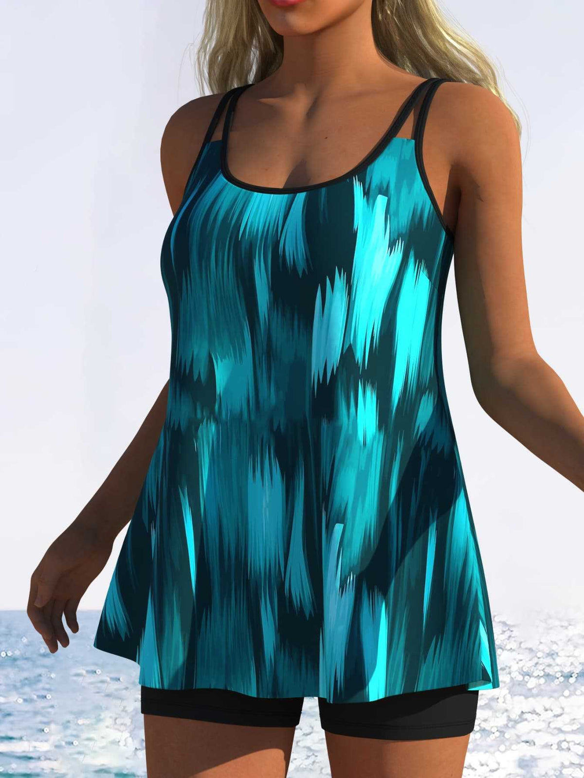 Women's Tankini with Playful Striped Pattern and Unique Cut