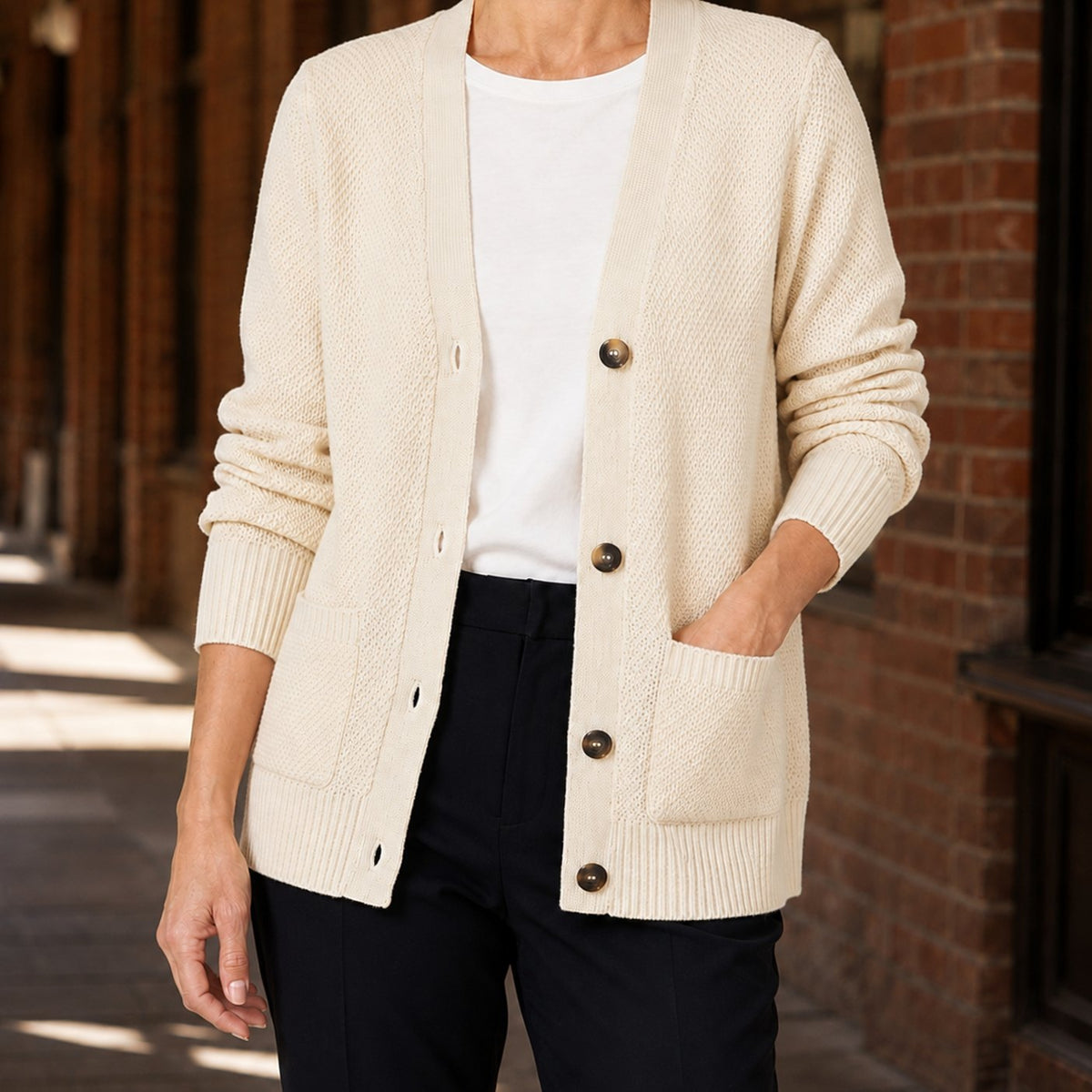 Women's V-Neck Button-Front Knitted Cardigan