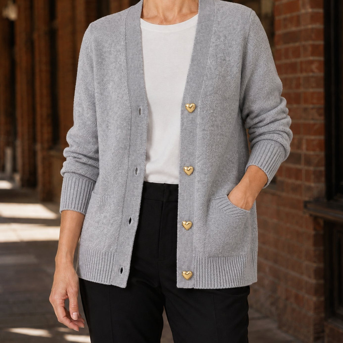 Women's V-Neck Button-Front Knitted Cardigan