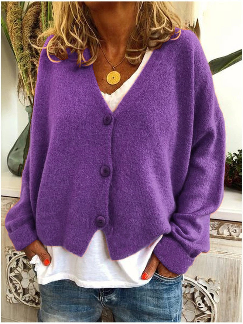 Women's V-Neck Long-Sleeve Button-Up Cardigan