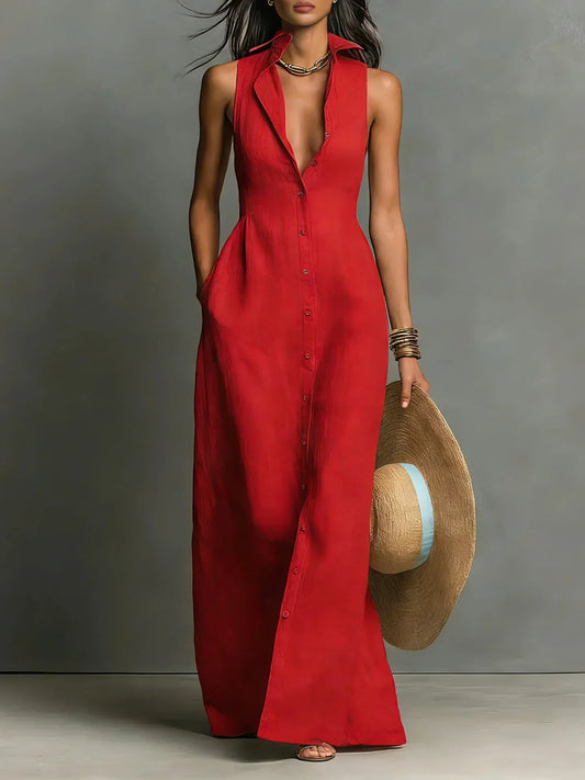 Women's V-Neck Maxi Shirt Dress