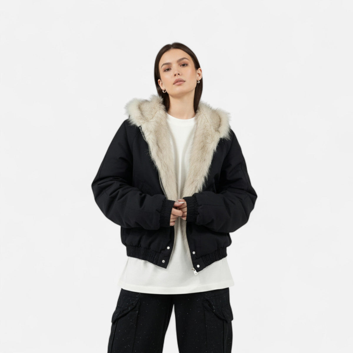 Women's Vintage Winter Jacket – Fur Collar & Fitted Waist
