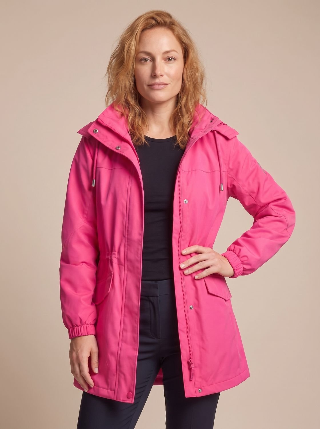 Women's Water-Resistant Hooded Drawstring Parka Coat