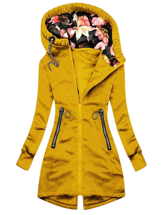 Women's Waterproof Hooded Rain Jacket with Floral Design