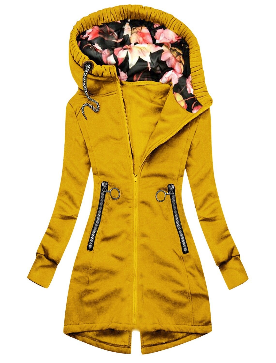 Women's Waterproof Hooded Rain Jacket with Floral Print - Ideal for Outdoor Activities