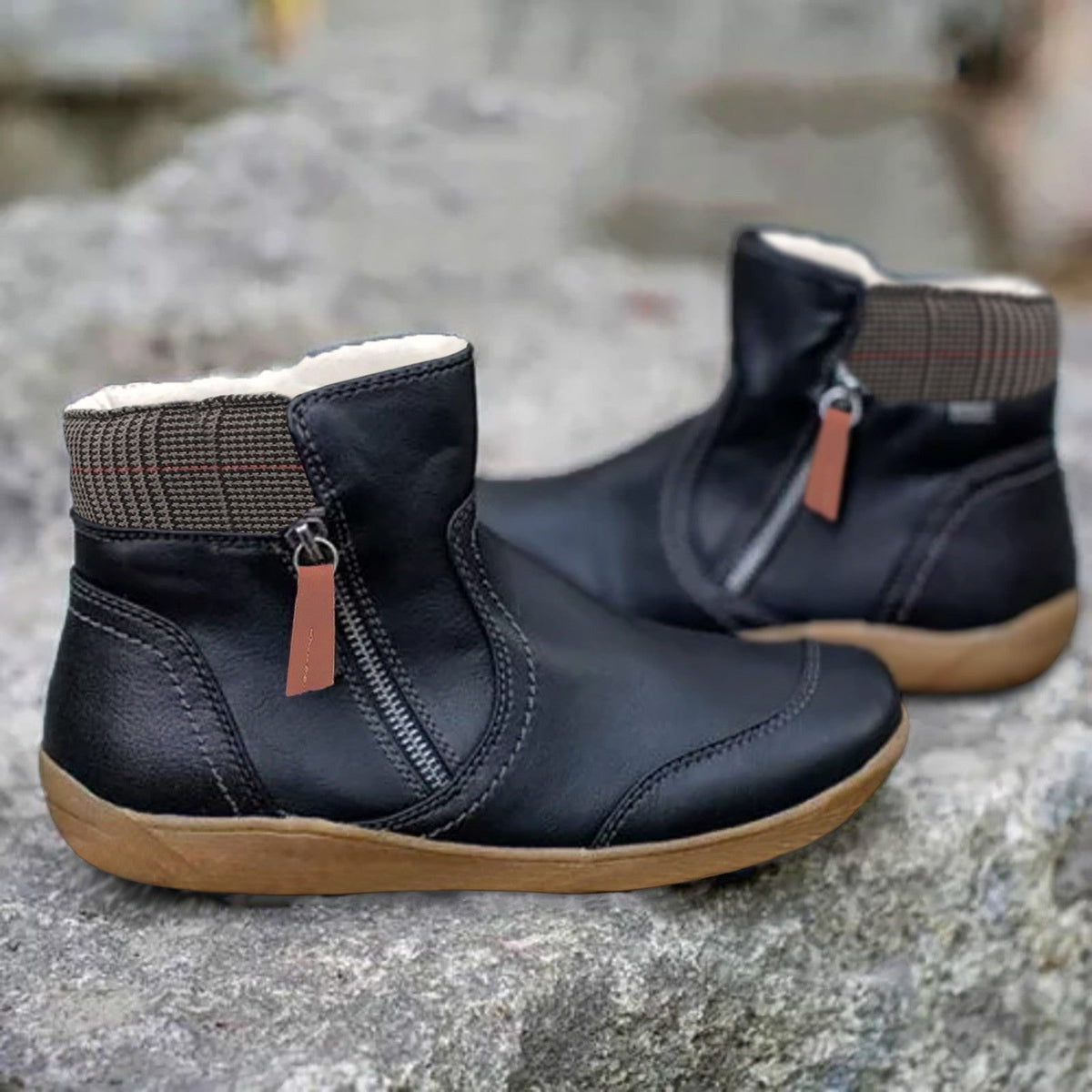 Women's Waterproof Leather Zip Ankle Boots
