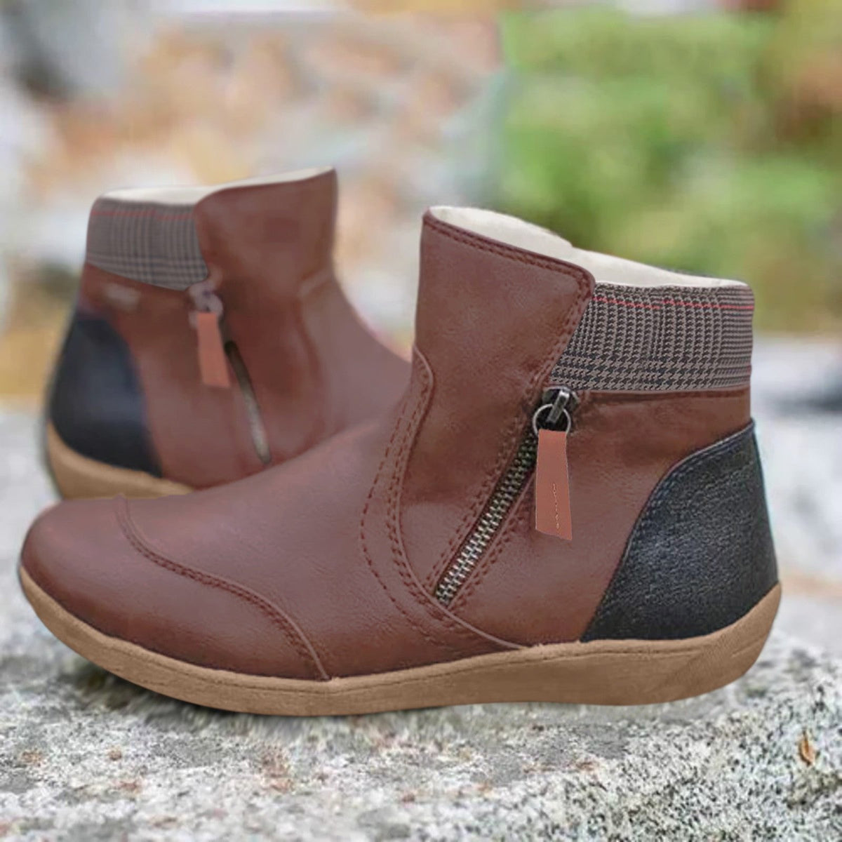 Women's Waterproof Leather Zip Ankle Boots