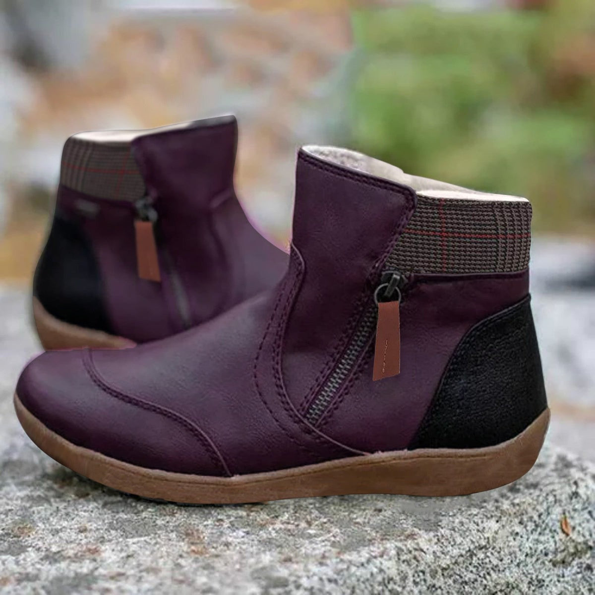 Women's Waterproof Leather Zip Ankle Boots