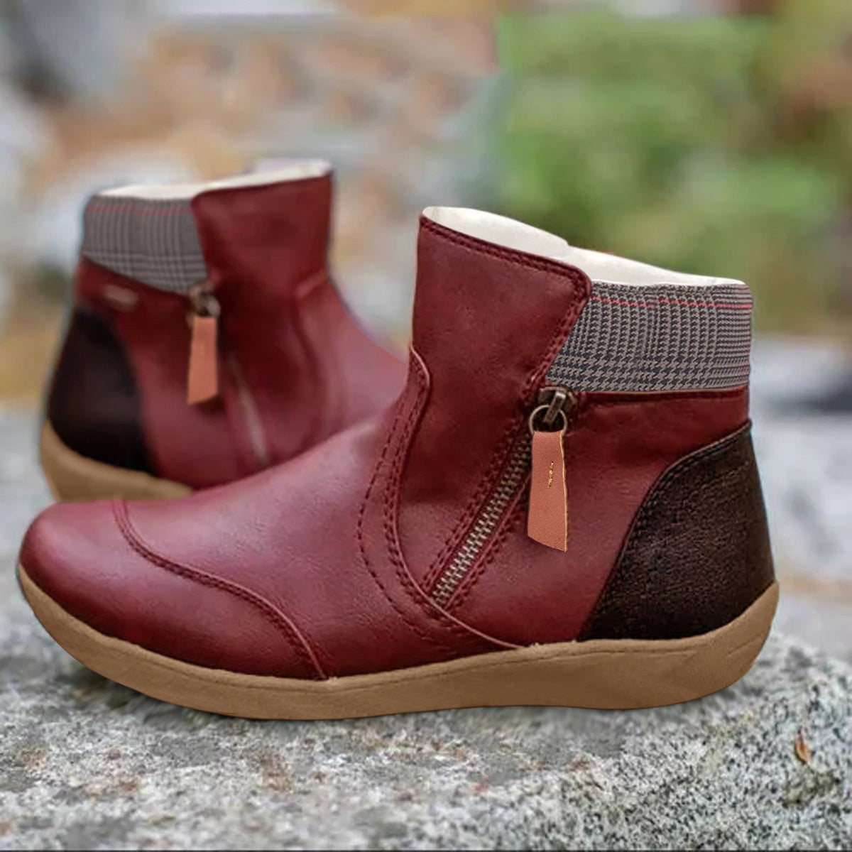 Women's Waterproof Leather Zip Ankle Boots